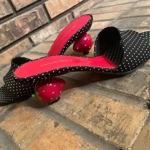 Sandales à Talons Compensés Rockabilly - Pois Noirs - Taille 39 - Cuir - Occasion
